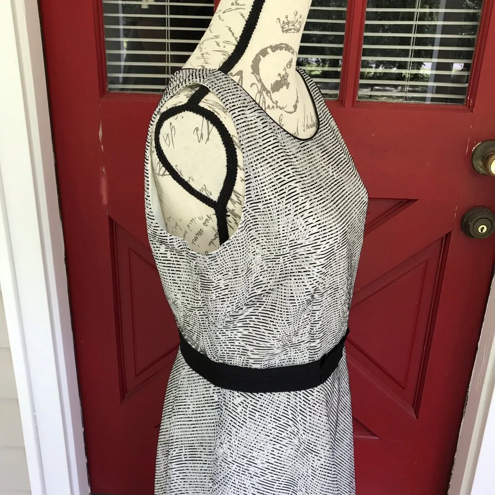Antonio Melani Sleeveless Black White Lined Grosgrain Waist Shift Dress Size 8 - Picture 6 of 13